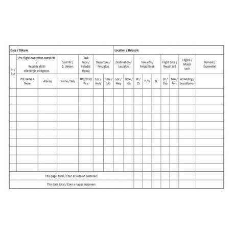 FEDÉLZETI NAPLÓ Vitorlázó Repülőgéphez, 1 darab  (motoros, segédmotoros, motor nélküli)