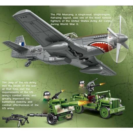 P-51 MUSTANG + JEEP Löveggel, Repülőgép építő játék, 98306