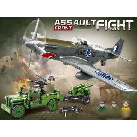 P-51 MUSTANG + JEEP Löveggel, Repülőgép építő játék, 98306